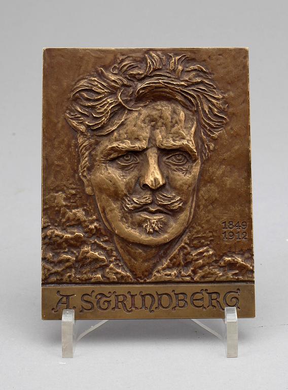 MINNESPLAKETT, brons, över August Strindberg, troligen 1900-talets första hälft.