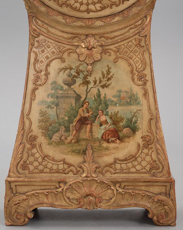 A rococo polychrome-painted and giltwood longcase clock by N. or C. Berg (active in Stockholm  1751-94/1762-84).