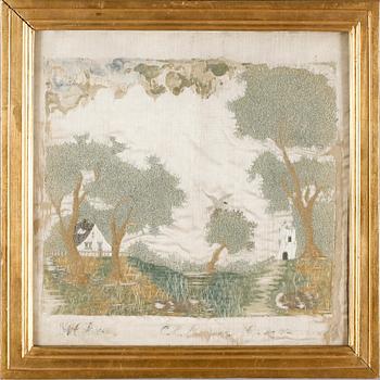 SIDENBRODERI, otydligt signerad, Gefle, daterad 1812.