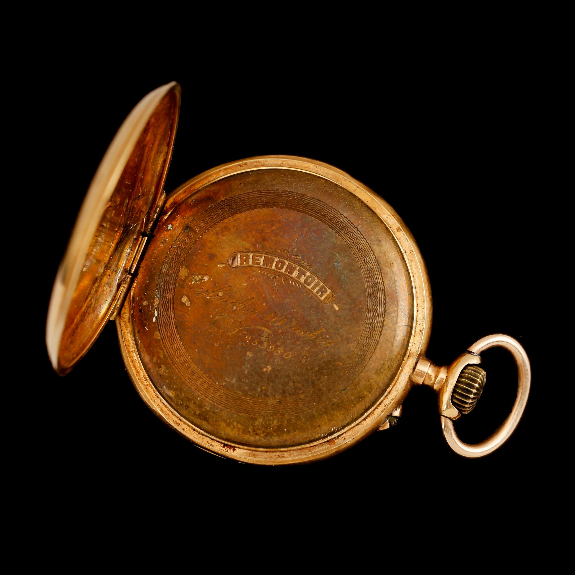 FICKUR, 18 k guld, omkring år 1900.