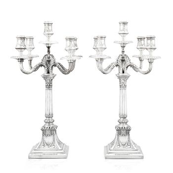 A pair of Swedish silver candelabras, mark of Svea Svensson, Stockholm 1908.