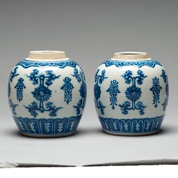 Two blue and white jars, Qing dynasty, Kangxi (1662-1722).