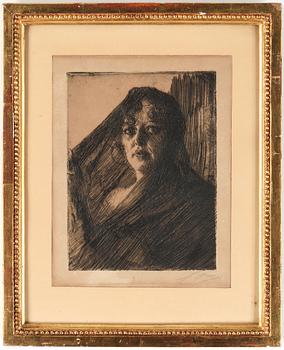 Anders Zorn · ANDERS ZORN, etsning, "Gerda Lundequist", utförd 1909, signerad i blyerts.