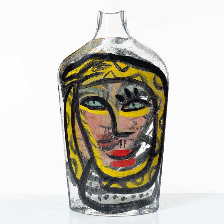 Ulrica Hydman-Vallien, a painted glass vase, Kosta Boda, ed 8/30.