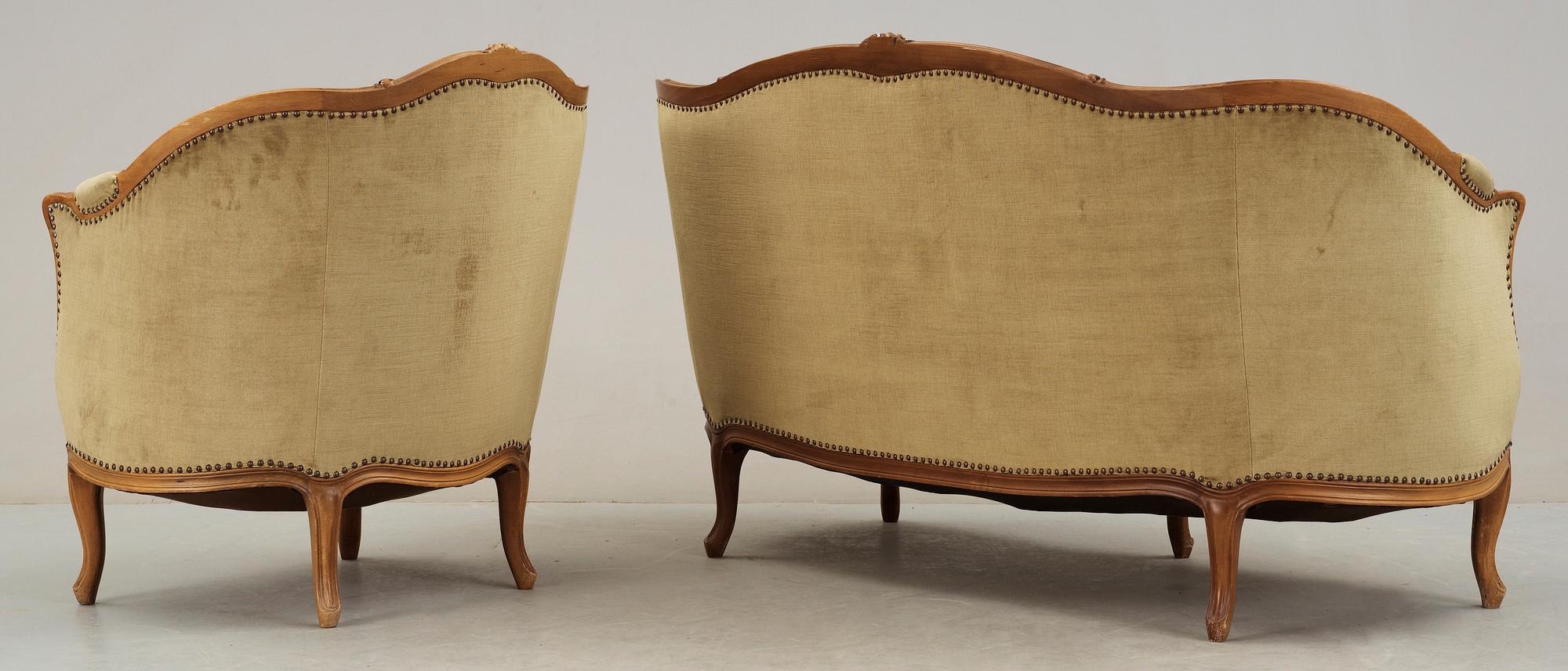 SOFFA SAMT BERGERE, rokokostil, Lani, 1900-talets mitt.
