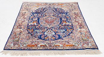 An oriental, figural, signed rug, c. 162 x 104 cm.