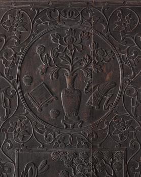 A set of three Chinsese hardwood panels, Qing dynasty.