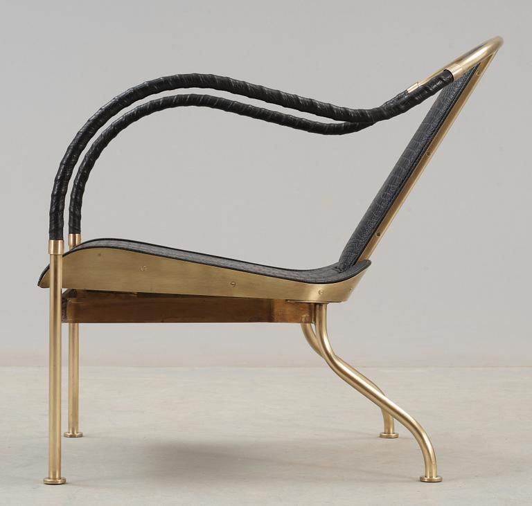 A Mats Theselius 'El Rey' brass and leather easy chair, Källemo, Sweden.