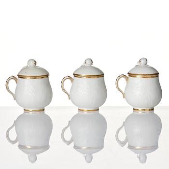 A set of six Swedish Marieberg soft paste custard cups with covers, 18th century.