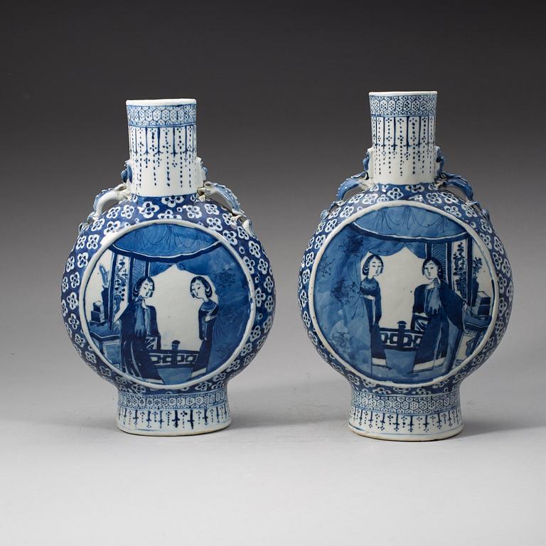 A pair of blue and white moon flasks, Qing dynasty, Qianlong (1736-95).