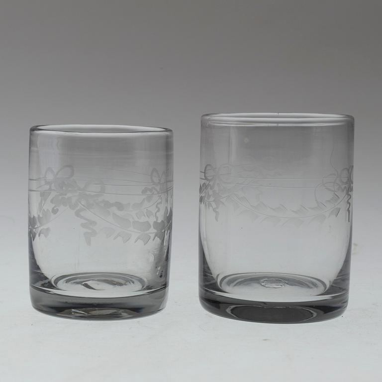 Sixteen whiskey glasses model "Antik" Reijmyre Glasbruk, second half of the 20th century.