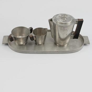 KAFFESERVIS, 4 delar, tenn, Guldsmedsaktiebolaget (GAB) Stockholm, Swedish grace, 1935-36.