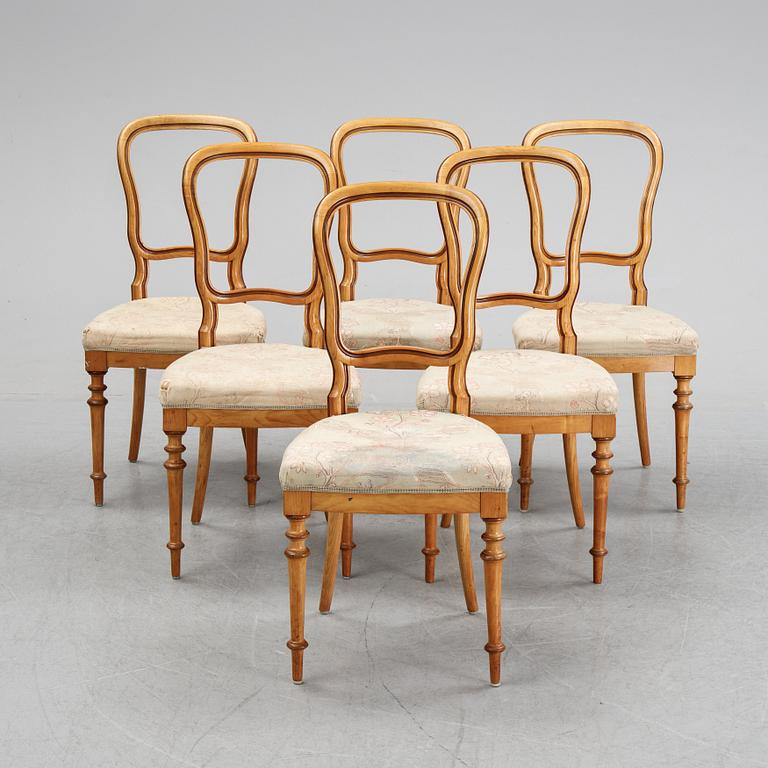 A set of six Danish Royal elm wood chairs, second half of the 19th Century.