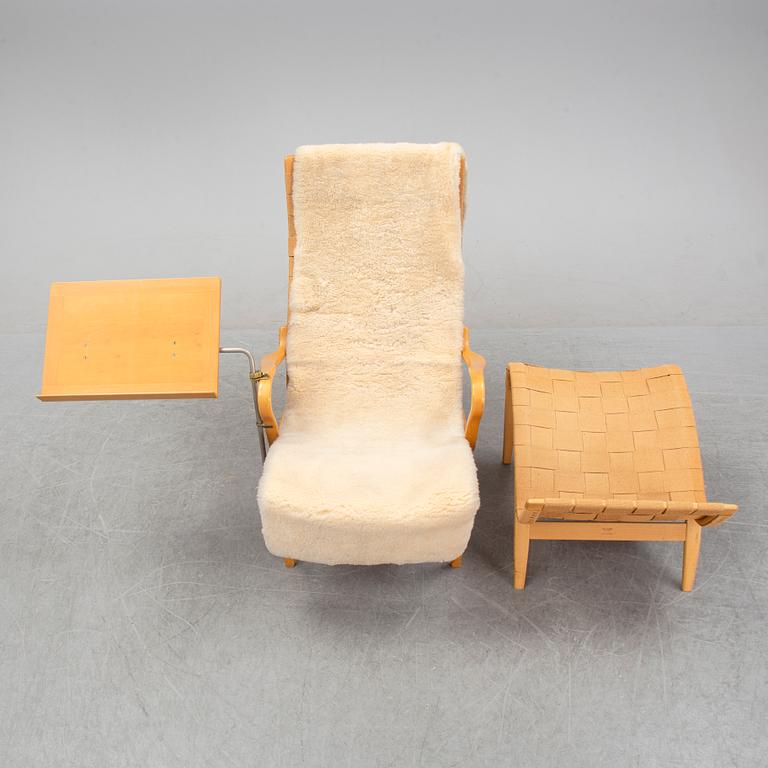 Bruno Mathsson, a 'Pernilla' armchair and a stool, Karl Mathsson, Värnamo, 1950's/60's.