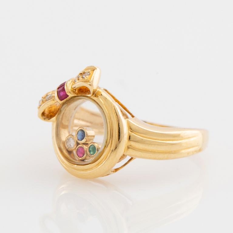 Ring, 18K gold with brilliant-cut diamonds, rubies, emerald, and sapphire.