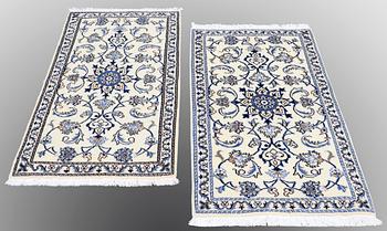 Two Nain rugs ca 133 x 70  resp 132 x 70 cm.