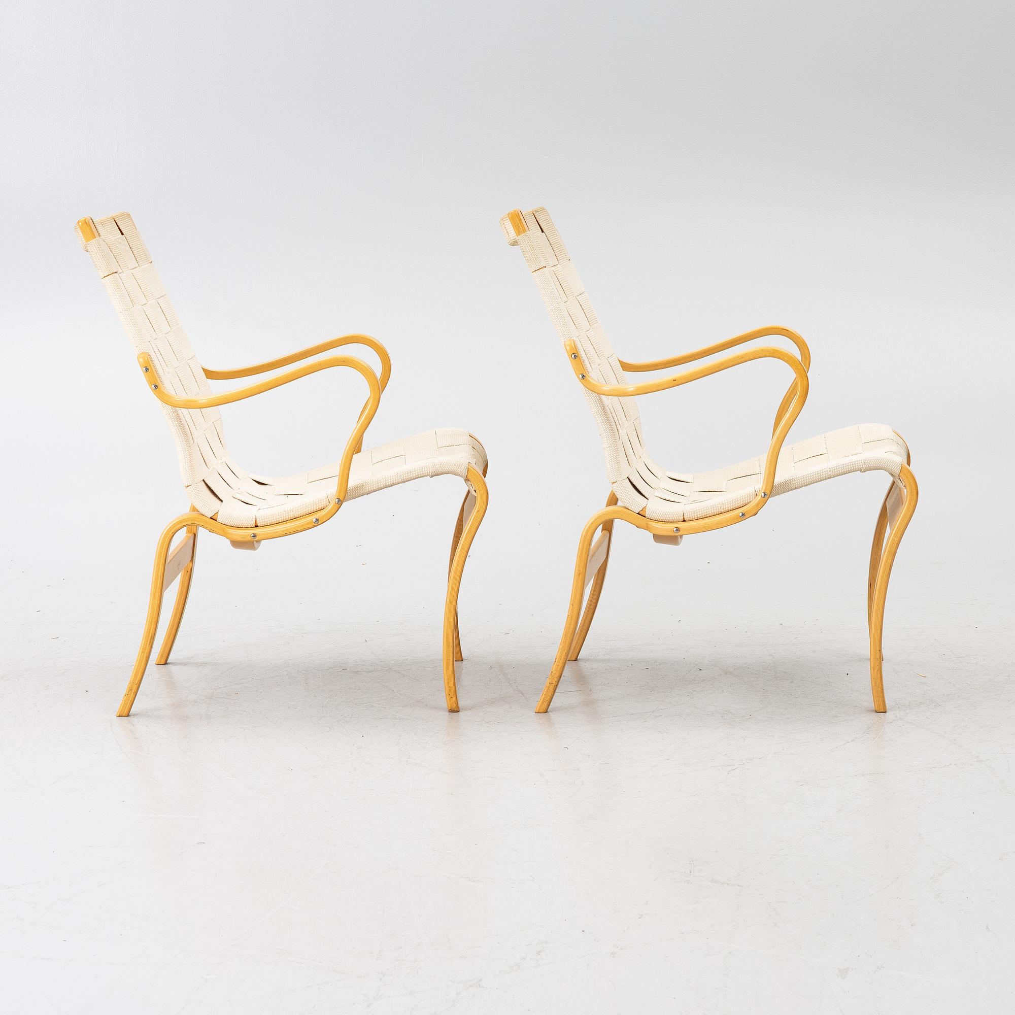 Bruno Mathsson, Armchairs, a pair, "Mina", Mathsson International AB, Värnamo, 1993 & 1996.