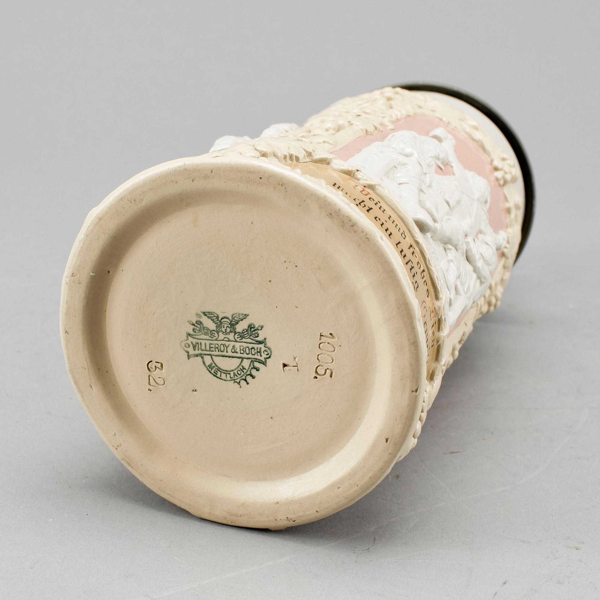 STOP, porslin och tenn, Villeroy & Boch, omkring 1900.