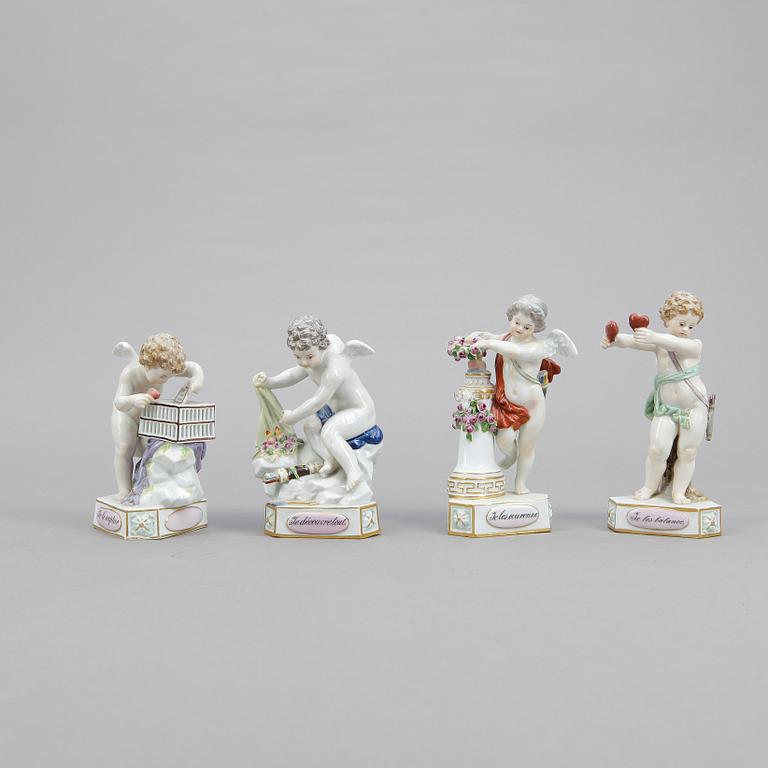 FIGURINER, 4 st, porslin, Meissen, omkring sekelskiftet 1900.