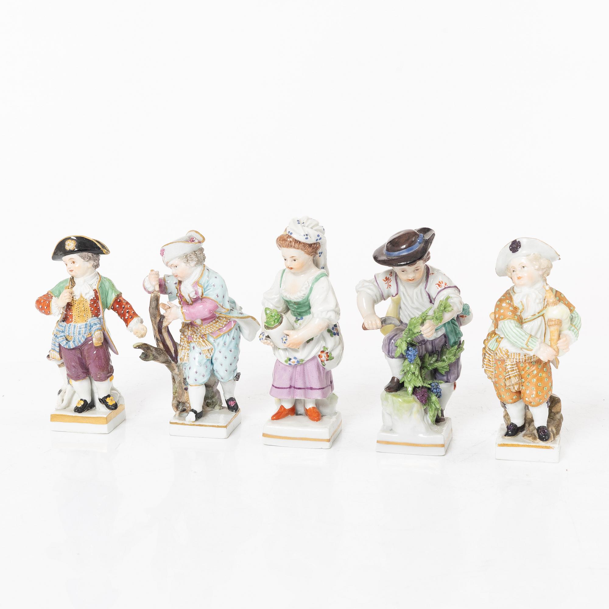 Six porcelain figurines, Meissen, Berlin and Vienna.