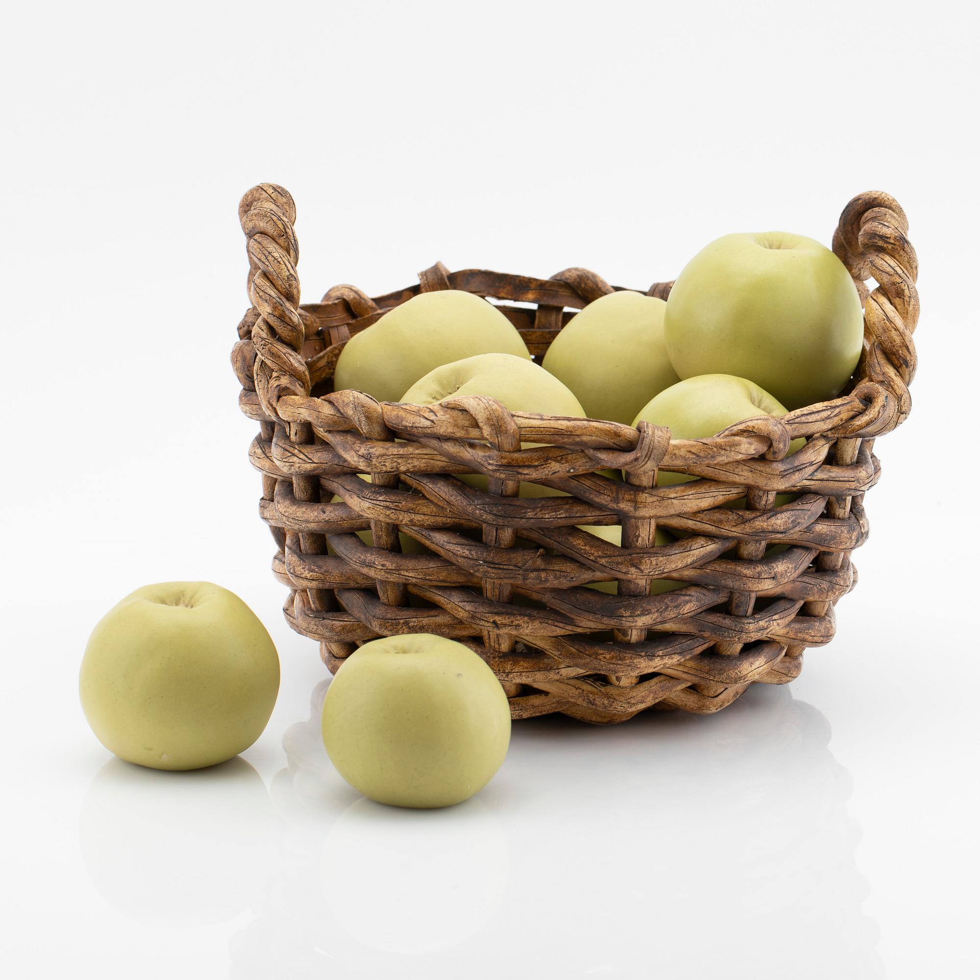 Ingrid Herrlin, a stoneware basket with green apples, own workshop.
