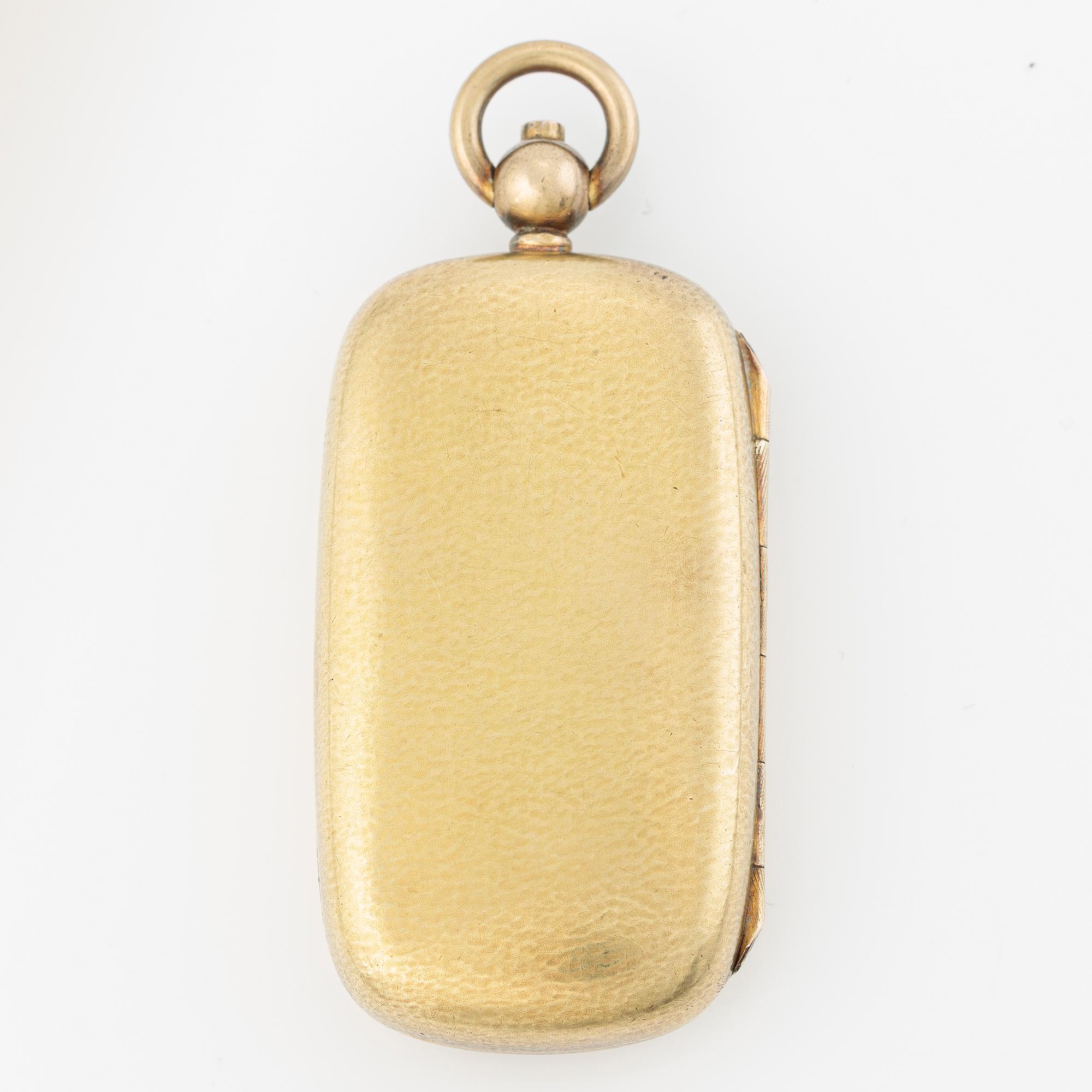 Pendant in gilded silver with two gold coins, 20 kr Oscar II 1875 and 5 rubles Nicholas II 1900.