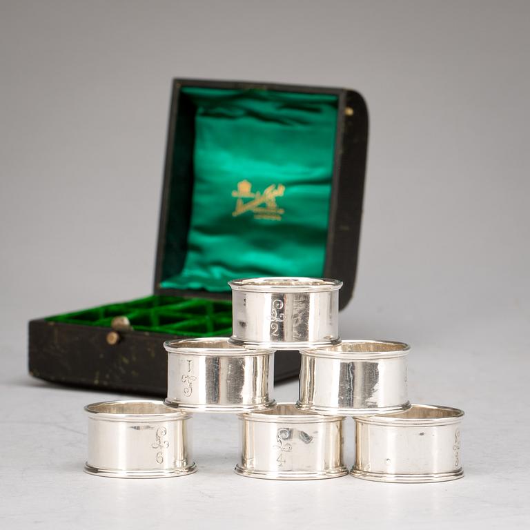 SERVIETTRINGAR, silver, 6st. England, London 1898. Totalvikt ca 126 g.