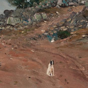 Carl Fredrik Hill, "Väg med sittande hund, Fontainebleau" (Road with sitting dog, Fontainebleau).