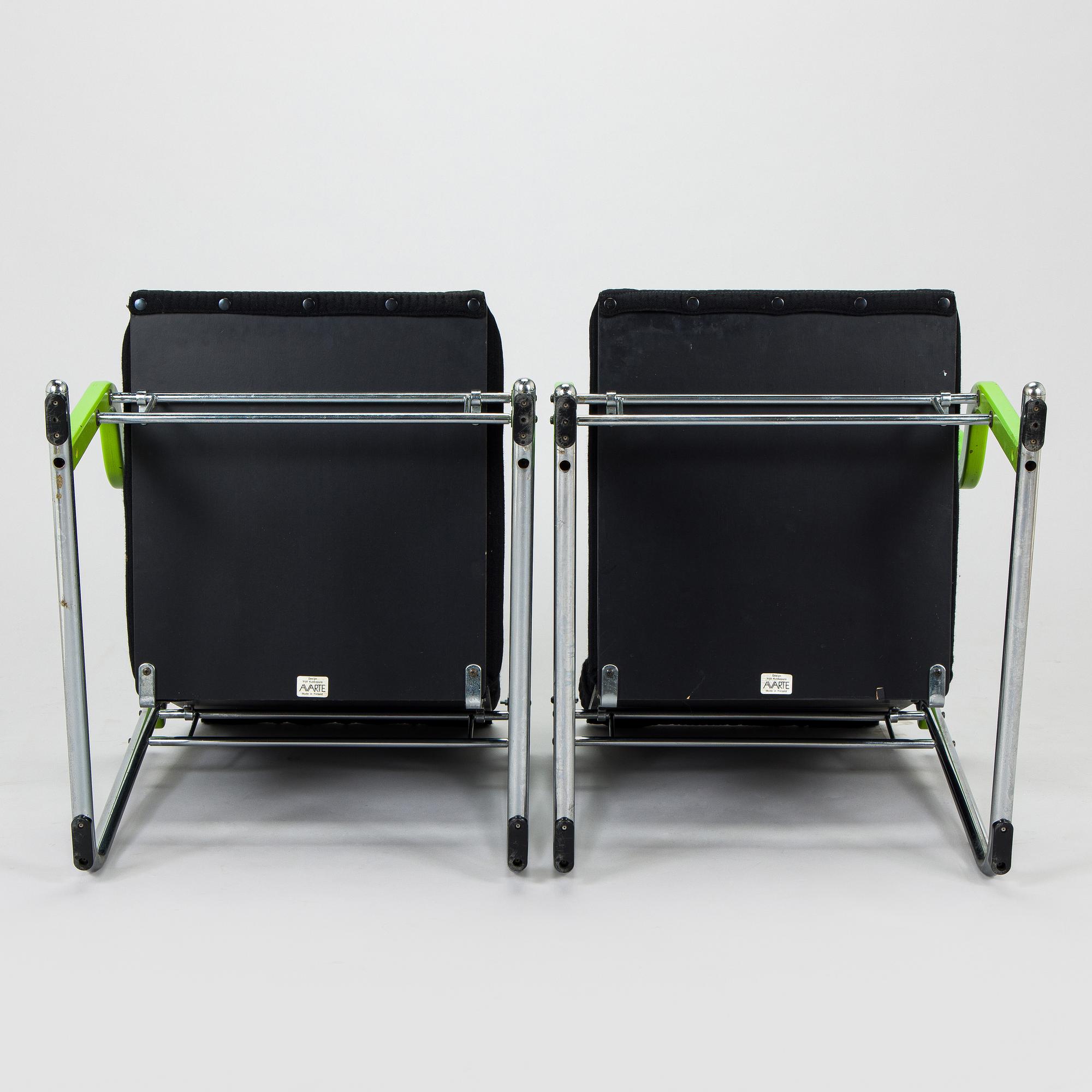 Yrjö Kukkapuro, A pair of 1980s 'Experiment' open armchairs for Avarte, Finland.