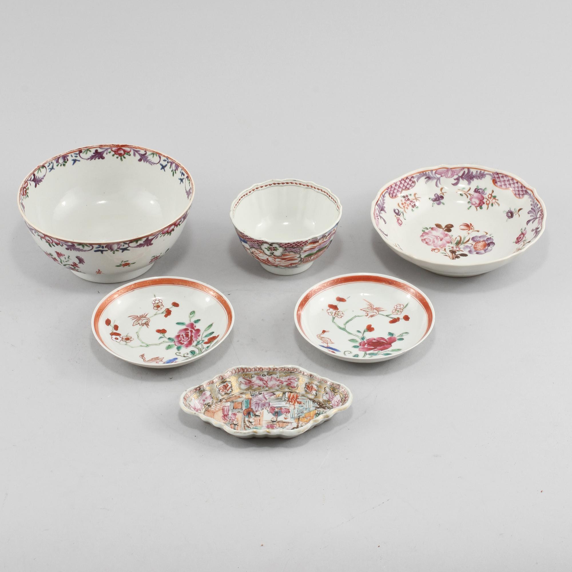 PARTI PORSLIN, 6 delar, Kina, 1700/1800-tal.