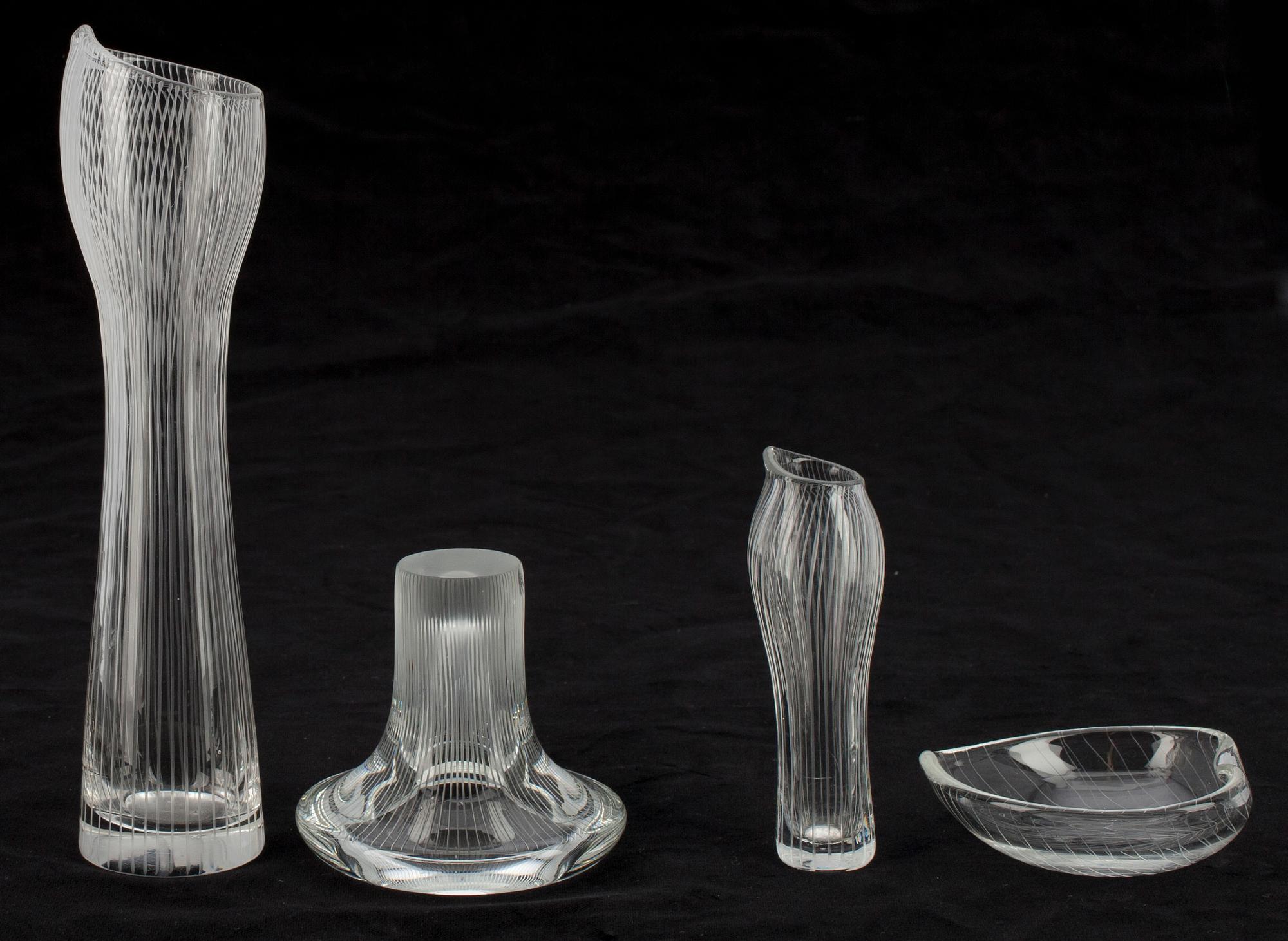 VASER samt FAT, 4 st, glas, Tapio Wirkkala, Iittala. Två med sign, en dat.-58.