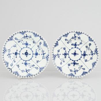 Two 'Blue Fluted Full Lace' porcelain plates, Royal Copenhagen, 1775-1790.