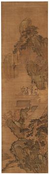 1040. Rullmålning, färg och tusch på siden lagt på papper. Signed Qiu Ying (1494-1551), troligen efter/senare.