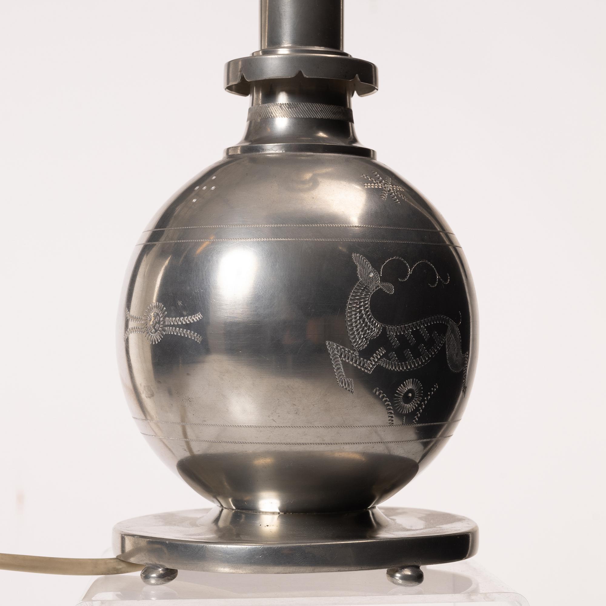 A Swedish Grace pewter table lamp, 1920's.
