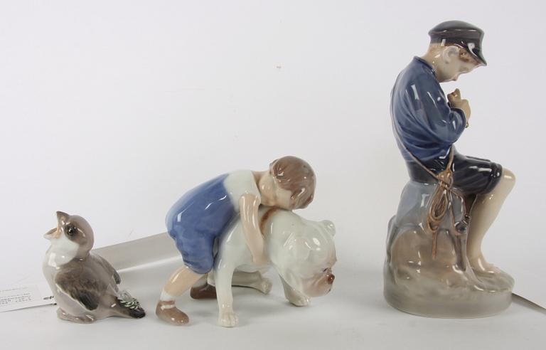 FIGURINER, 3 st och VASER, 3 st, Bing & Gröndahl och Royal Copenhagen.
