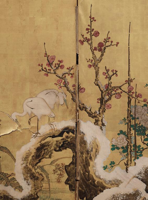 GOLVSKÄRM, 2 skärmar med tot 12 delar, Japan, 1800/1900-tal.