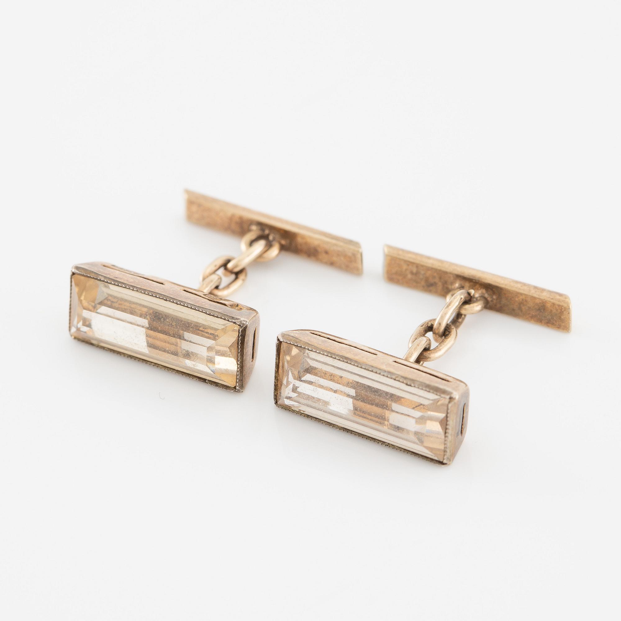 Manschettknappar, ett par, silver med bergkristall, Ryssland, Sovjet.