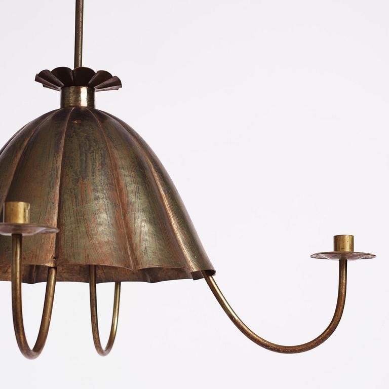 Gunnar Asplund, presumably, a brass ceiling lamp/chandelier, for the staffroom at Karlshamn Secondary School, Sweden, ca 1912-1918.