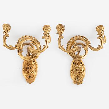 Wall sconces, a pair, for two candles, likely Germany, second half of the 18th century, Louis XV.