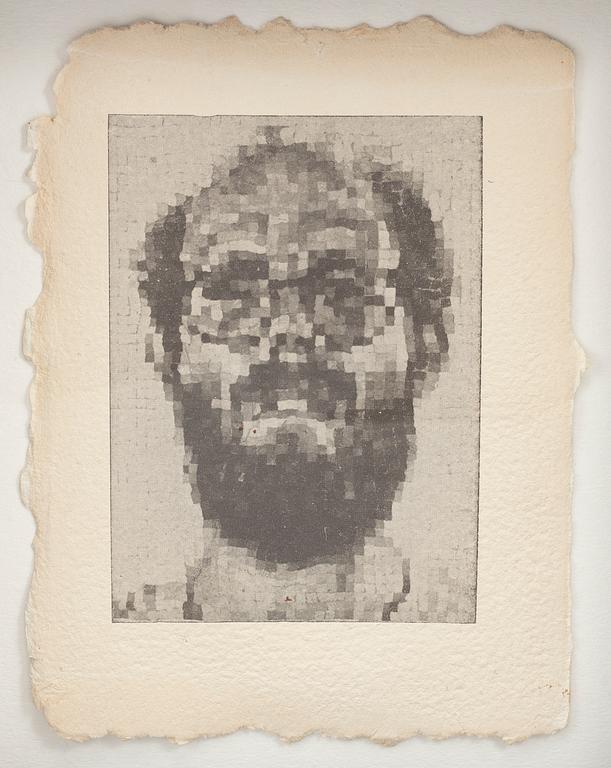 CHUCK CLOSE, "Self-portrait". inbjudningkort utställning 1986, Björn Olsson galleri.