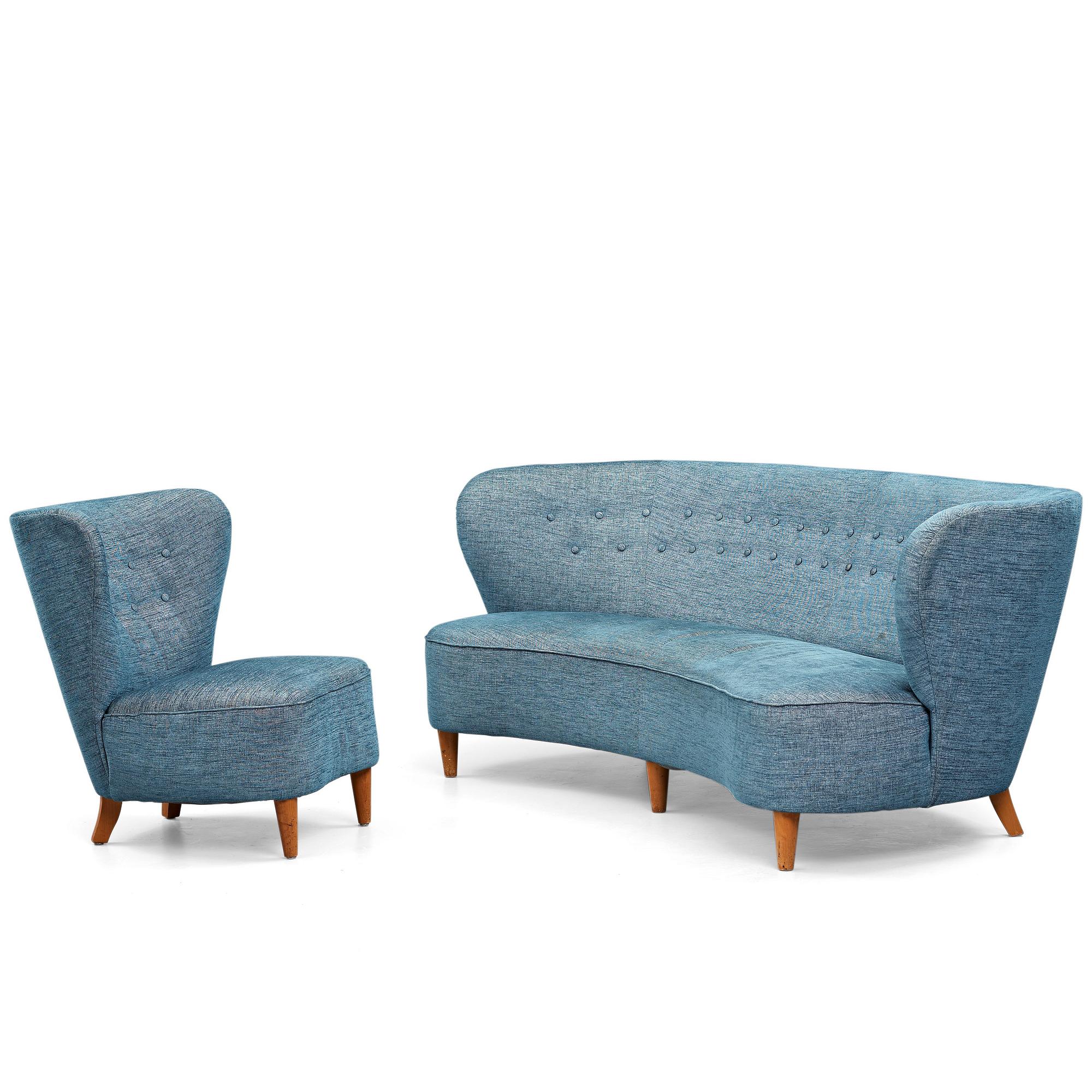 Johannes Brynte, a Swedish Modern sofa and chair for  Bryntes Möbler, Gävle, 1946.