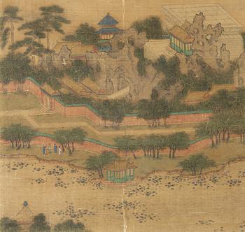 Unidentified artist, Landscape with pavillions,  Qing dynasty 18th/19th century.