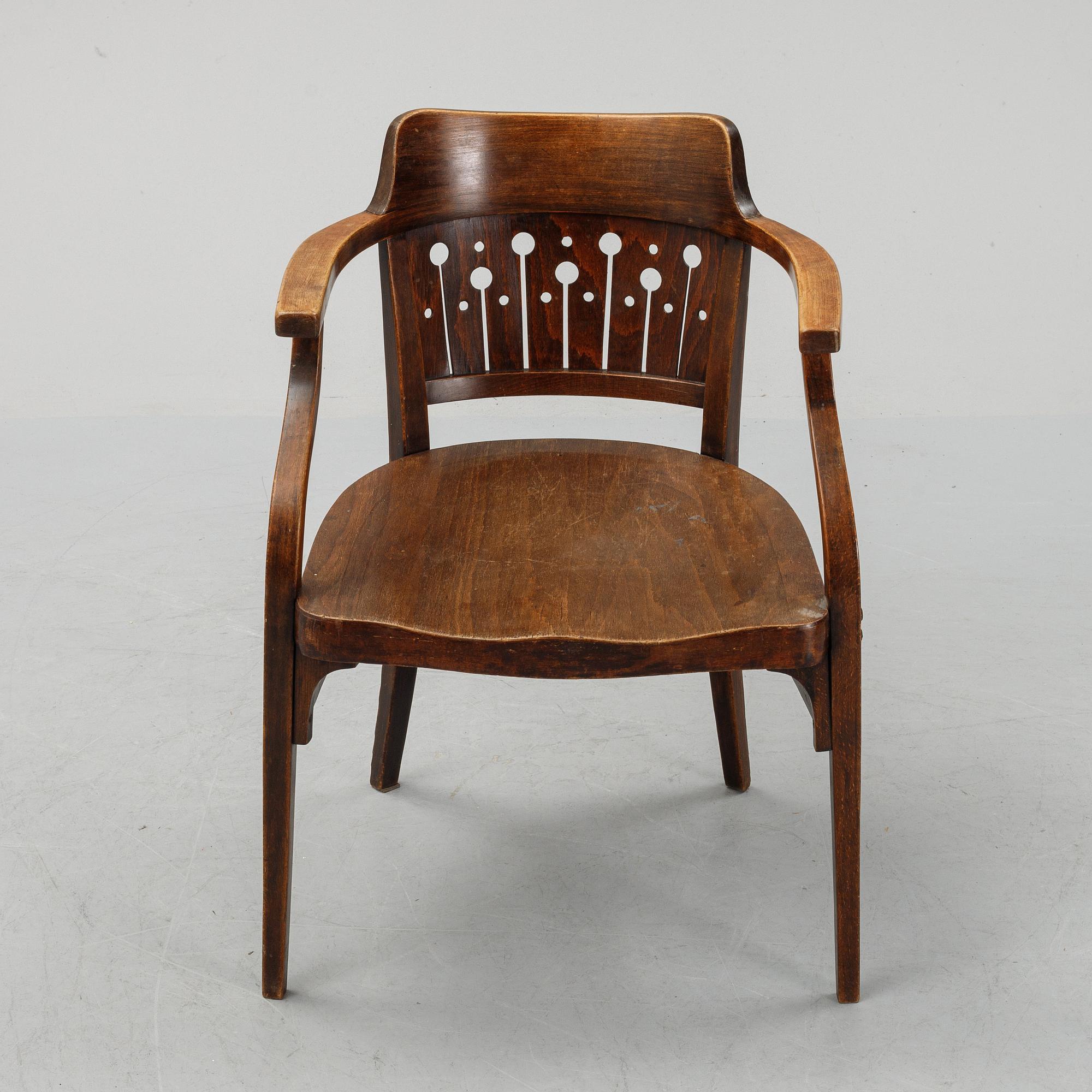 Otto Wagner, attributed to. A stained beech and oak chair, Vienna, Austria, early 20th Century.