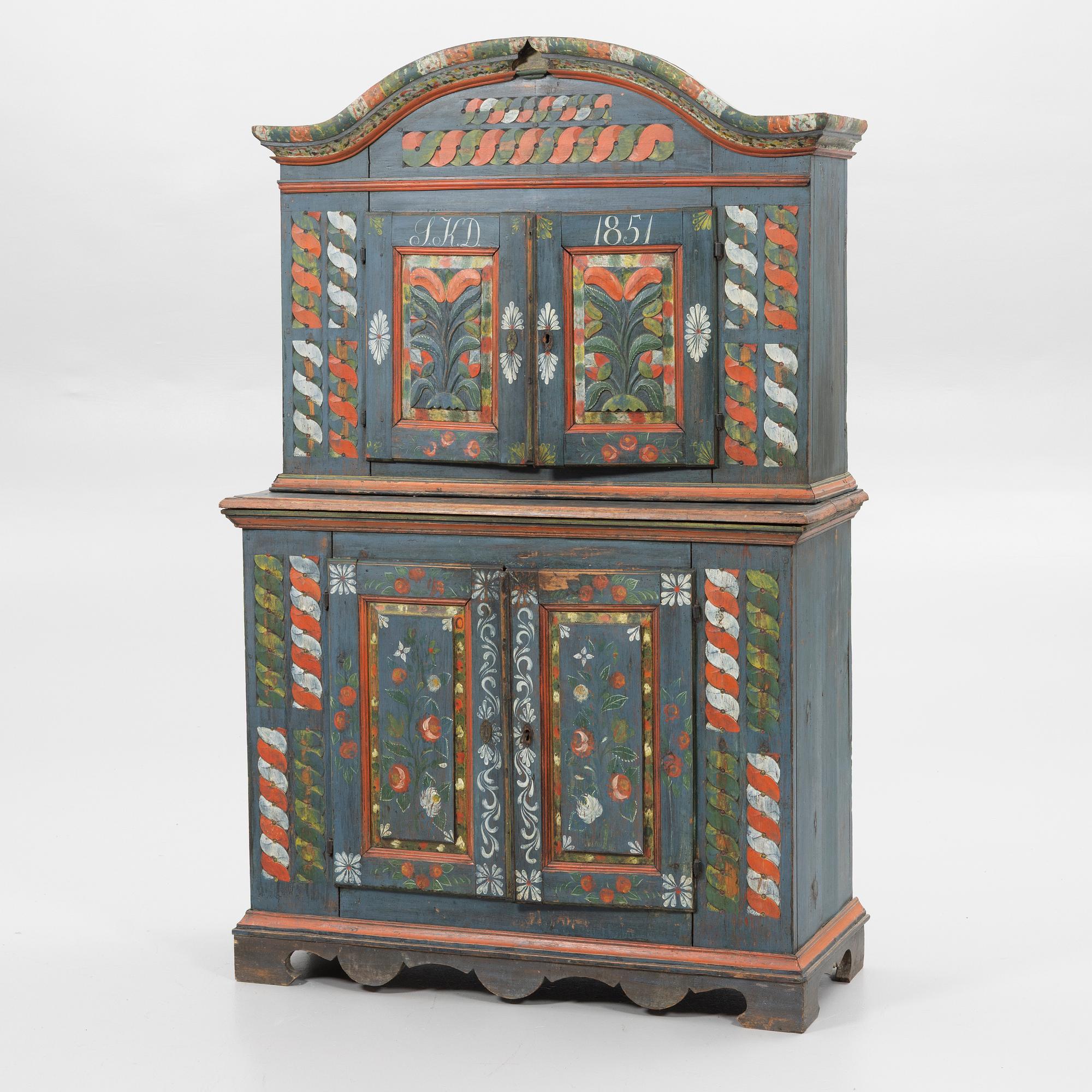 Gift cabinet, folk art, Skåne, painted date 1851.