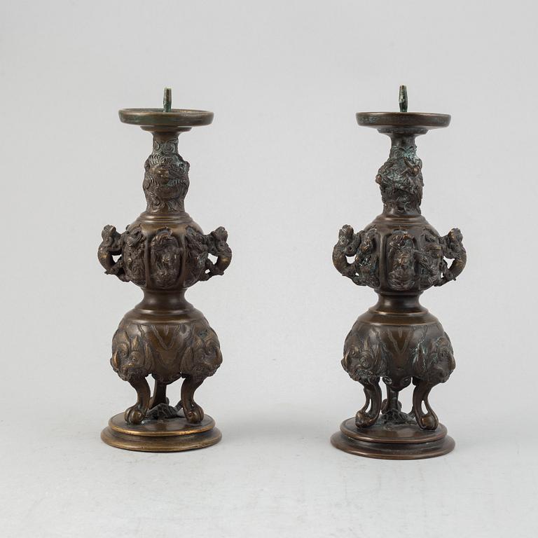 A pair of Japanese censers/candle stick holders, circa 1900.