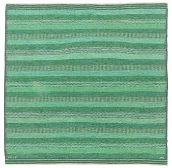 208. Marianne Richter, a carpet, ”Randig i Fasads färger”, flat weave, c 230 x 232 cm, signed AB MMF MR.