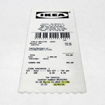 Virgil Abloh, a carpet, 'Kvitto' ('Receipt'), IKEA x Virgil Abloh, the 'MARKERAD' collection, c 197 x 90 cm.