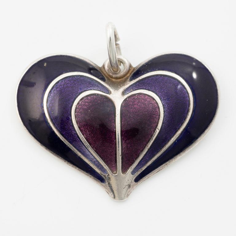 David Andersen, brooch, a pair of earrings and a pendant, silver and enamel.