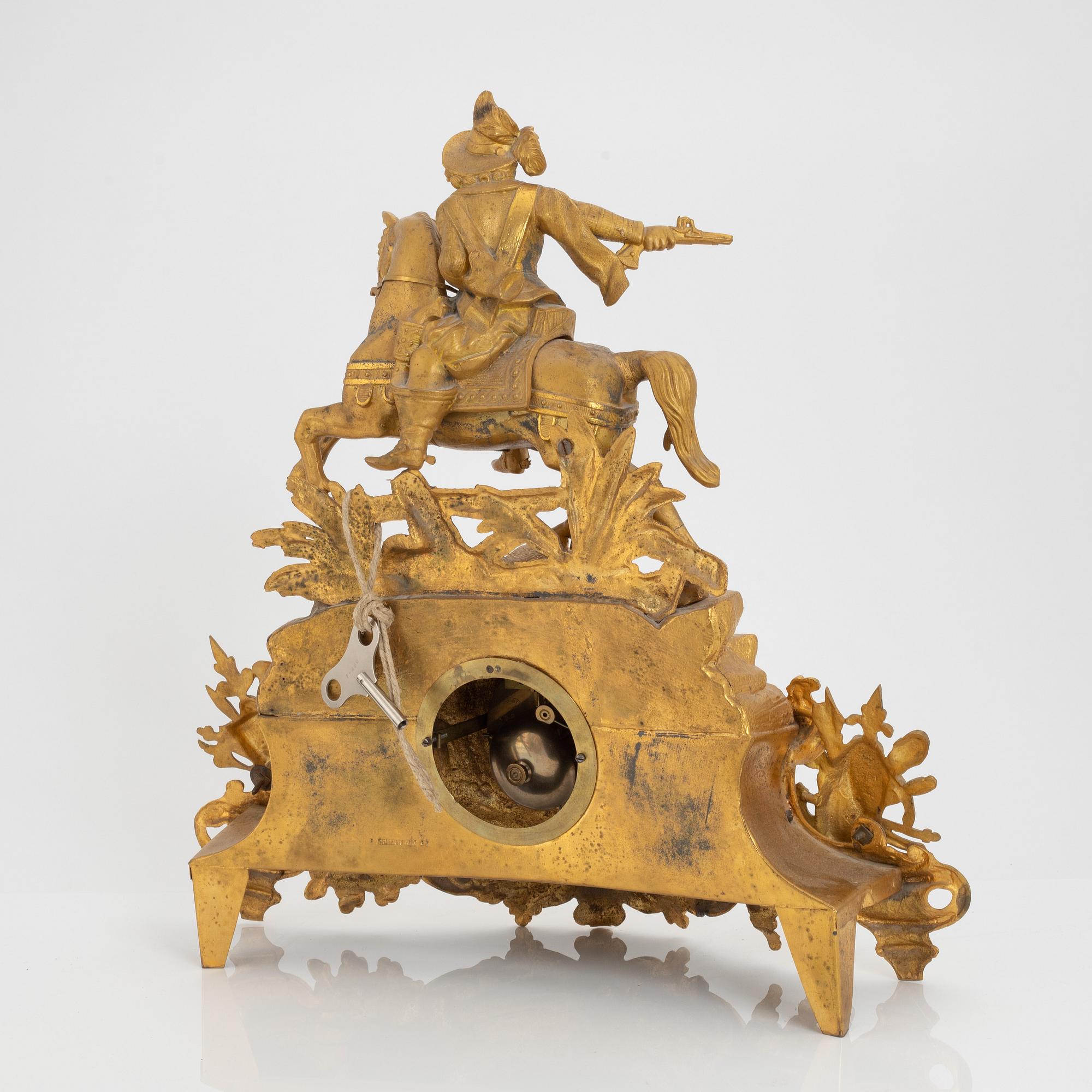 A gilt zink mantel clock, late 19th Century.