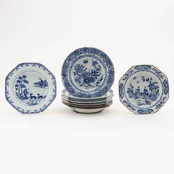 Eight blue and white deep dishes, Qing dynasty, Qianlong (1736-95).